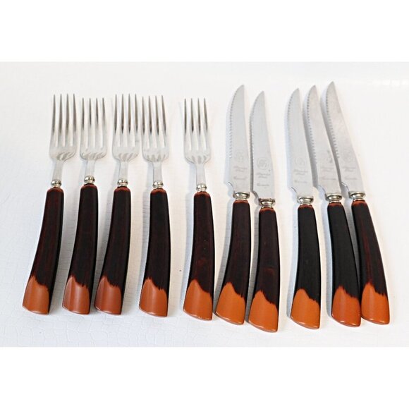 Bakelite Steak Set by Glo-Hil GloHil Mid Century Forks Knives Flatware Cutlery 1 - Picture 1 of 5